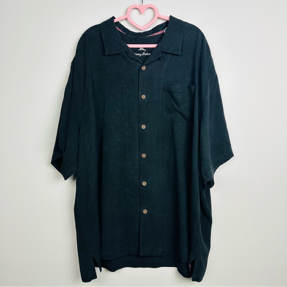 Tommy Bahama 100% Silk Black Casual Button Down Shirt Size 2XL